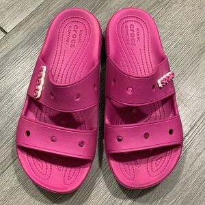 Crocs Sandals Classic Unisex Adult Two Strap Pink Lightweight Slip-On size 9